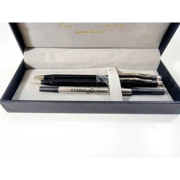 Pierre Cardin Black Boxed Pen and Pencil Set with Silver Accent Unused - Picture 2 of 4